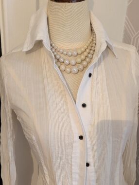 Moda International Ivory Silk/Cotton Pintuck Button-Down Blouse